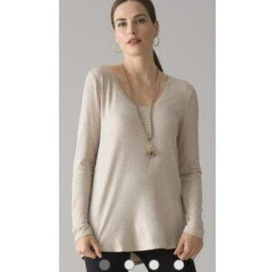 White House Black Market WHBM Long Sleeve Legging Tee Beige/Gold Foil Size L